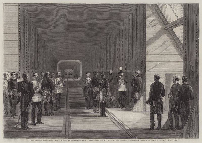 O Príncipe de Gales, fechando o último rebite da ponte tubular de Victoria sobre o St Lawrence de George Henry Andrews