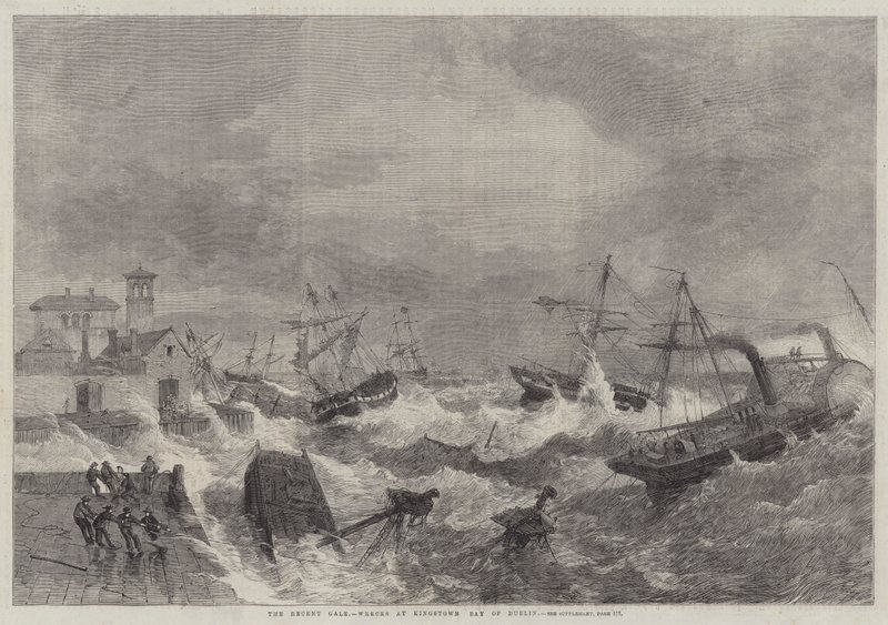 O vendaval recente, naufrágios em Kingstown, Baía de Dublin de George Henry Andrews