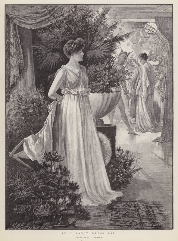 Num baile de máscaras (litho) de George Henry Edwards