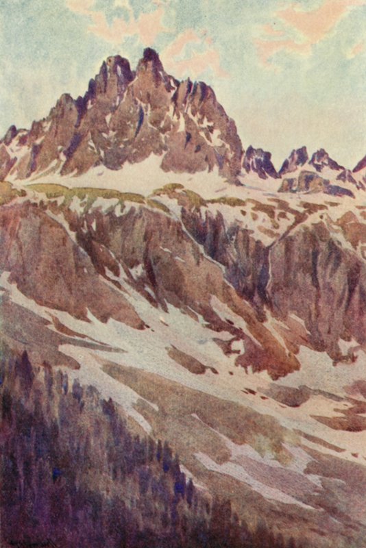 Os Aiguilles Rouges, uma Noite de Maio (cor litho) de George Jackson Flemwell