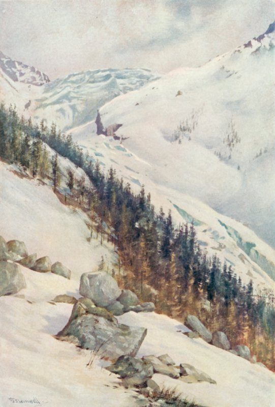 O Glaciar de Argentiere no Inverno (cor litho) de George Jackson Flemwell