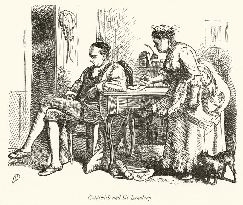 Oliver Goldsmith e a sua senhoria (gravura) de George John Pinwell
