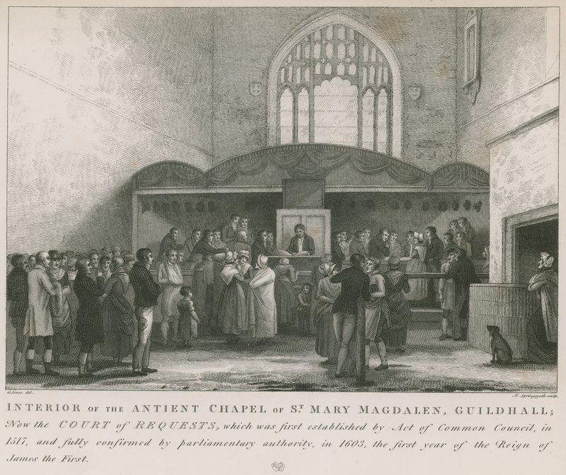 Interior da antiga capela de Santa Maria Madalena, Guildhall (gravura) de George Jones