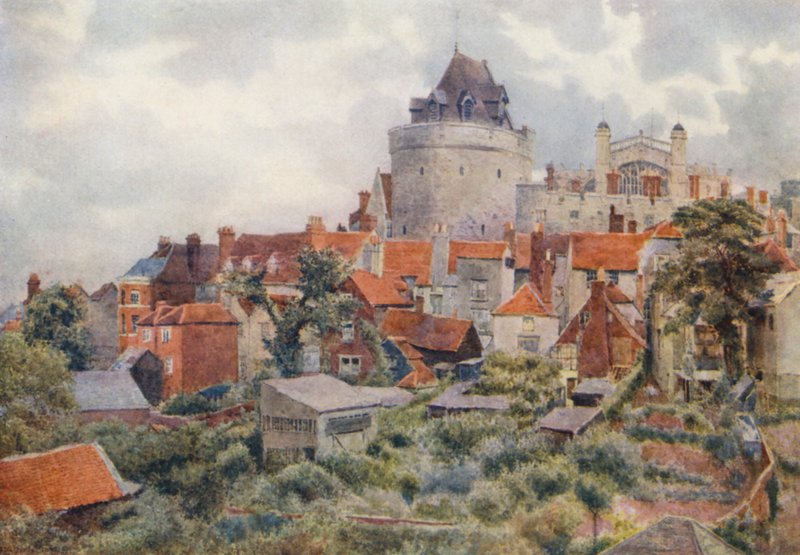 Extremidade oeste do castelo a partir da estação ferroviária de Great Western (litografia a cores) de George Moore Henton