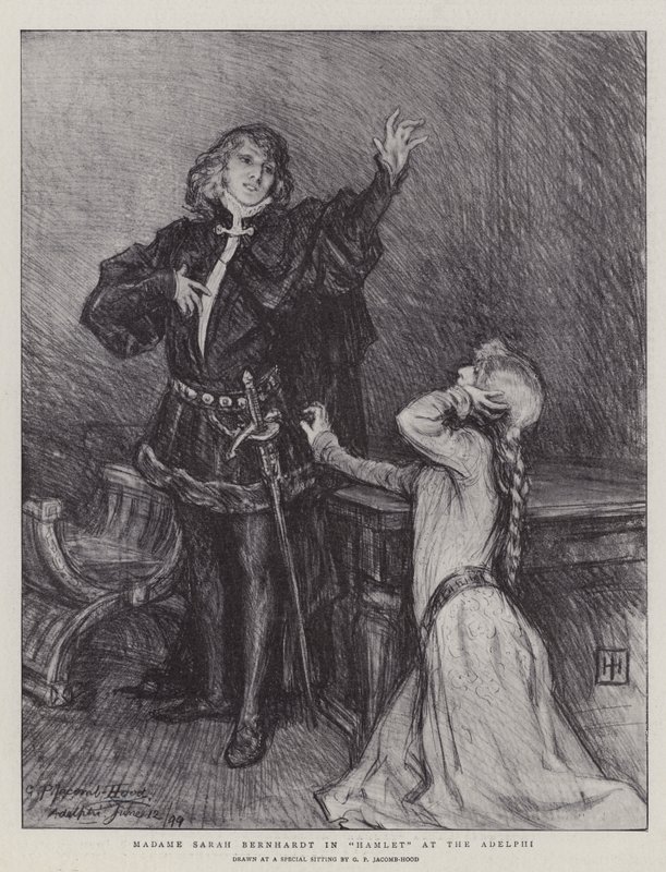 Madame Sarah Bernhardt em Hamlet no Adelphi de George Percy Jacomb Hood
