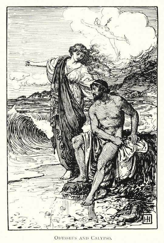 Odyssey: Odisseu e Calipso (gravura) de George Percy Jacomb Hood