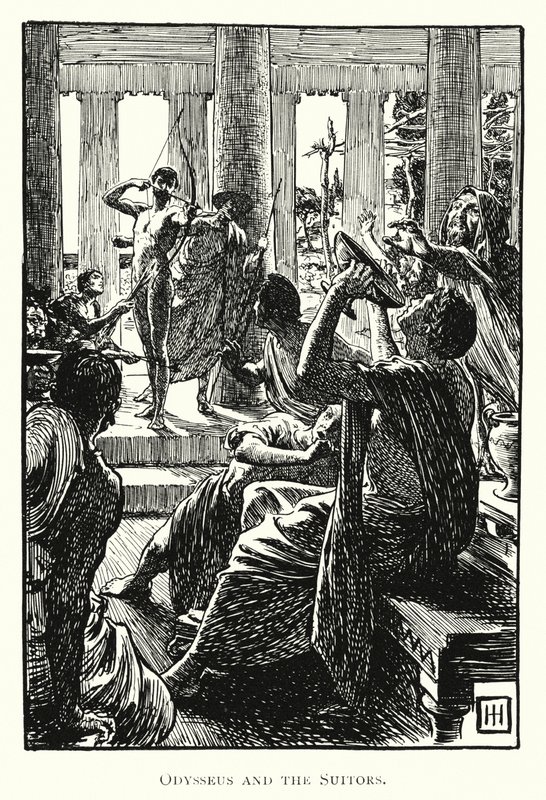 Odyssey: Odisseu e os pretendentes (gravura) de George Percy Jacomb Hood
