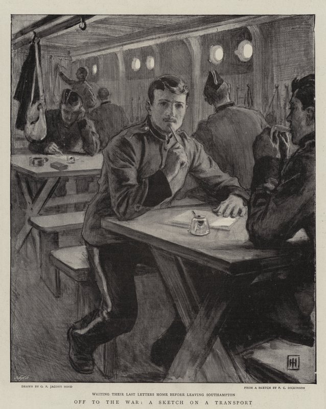 Fora para a guerra, um esboço em um transporte de George Percy Jacomb Hood