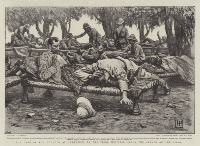 O Cuidado dos Feridos em Omdurman, no Hospital de Campo após o Ataque no Zeriba de George Percy Jacomb Hood