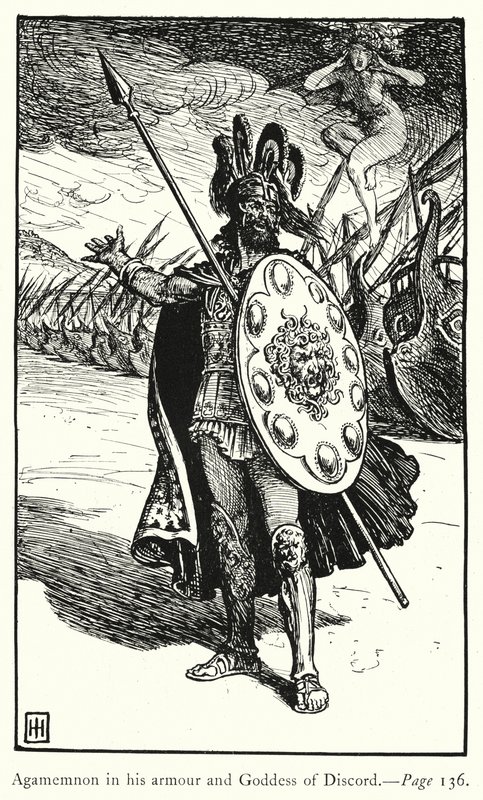 A Ilíada: Agamenón em sua armadura e Deusa da Discórdia (gravura) de George Percy Jacomb Hood