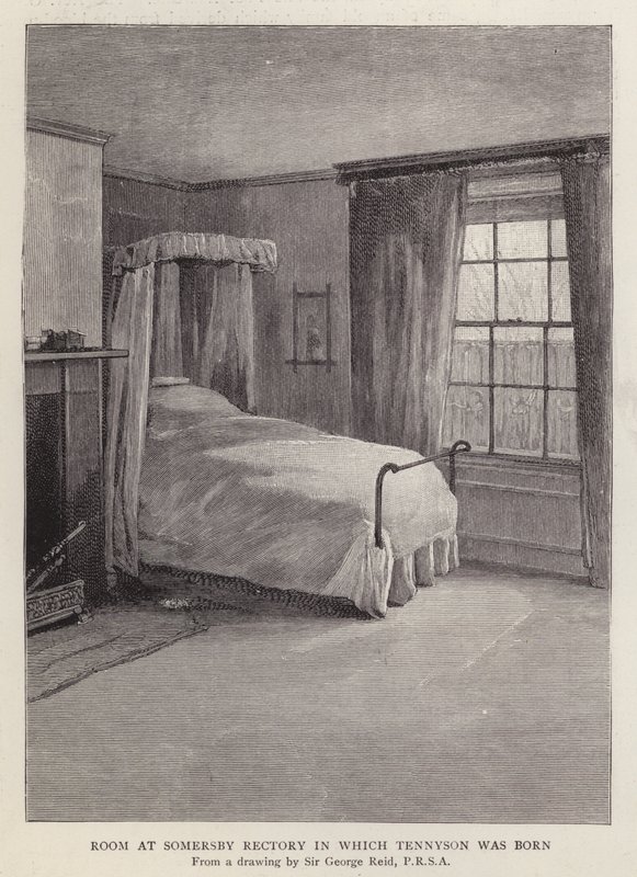 Quarto na Reitoria de Somersby, Lincolnshire, no qual o poeta inglês Alfred, Lord Tennyson, nasceu em 1809 (litho) de George Reid