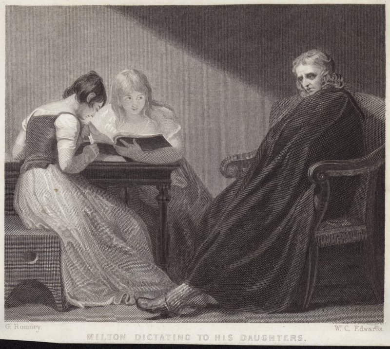 John Milton ditando para suas filhas de George Romney
