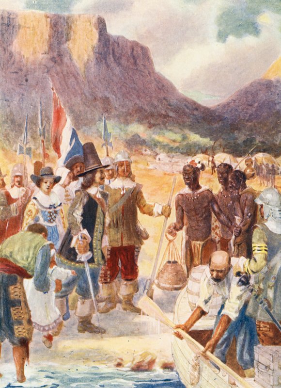 O desembarque de Van Riebeck (litografia a cores) de George Salisbury Smithard