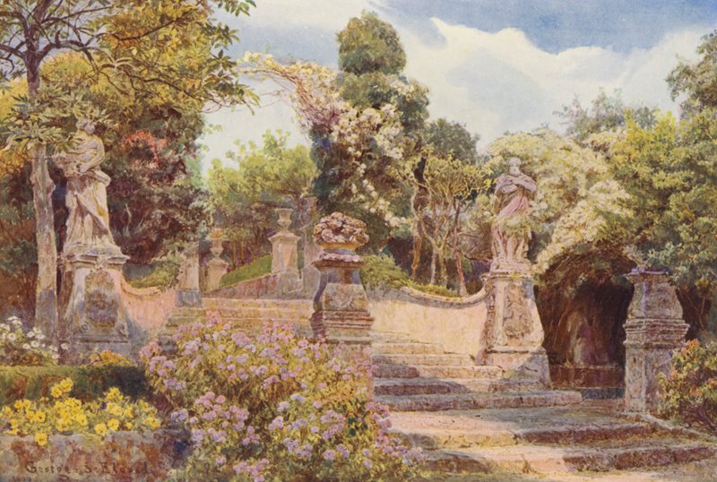 Jardins italianos: Uma escada, Villa Arson (litografia a cores) de George Samuel Elgood