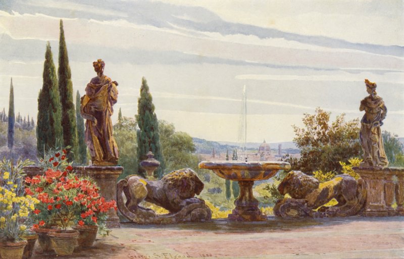 Jardins italianos: Florença a partir da Villa Palmieri (litografia a cores) de George Samuel Elgood