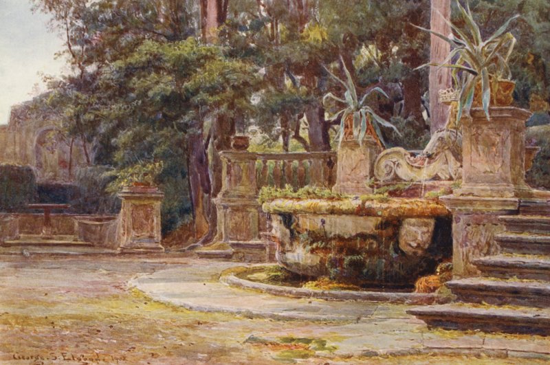 Jardins italianos: Fonte, Villa Corsini (litografia a cores) de George Samuel Elgood