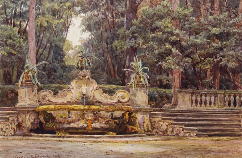 Jardins italianos: No Bosco, Villa Corsini (litografia a cores) de George Samuel Elgood