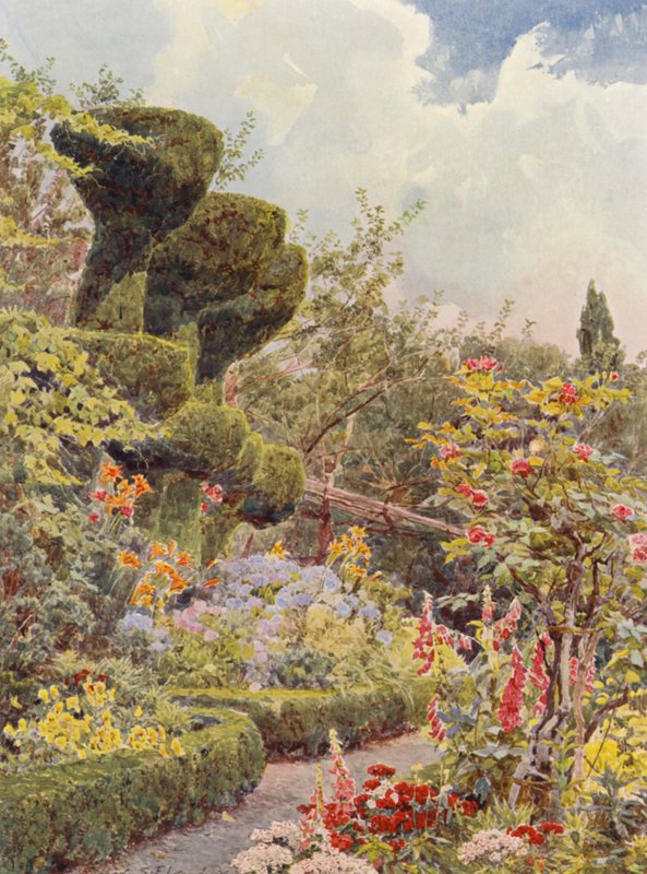 Jardins italianos: La Badia, o jardim do mosteiro (litografia a cores) de George Samuel Elgood