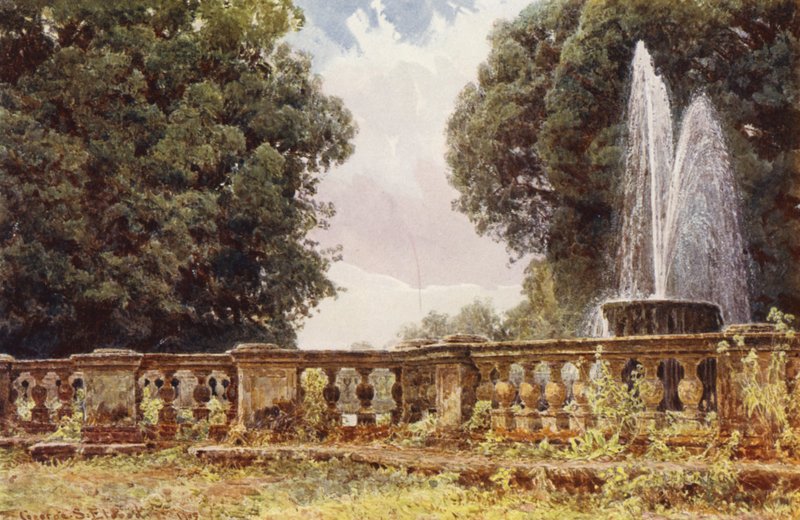 Jardins italianos: A Grande Fonte, Villa Conti (litografia a cores) de George Samuel Elgood