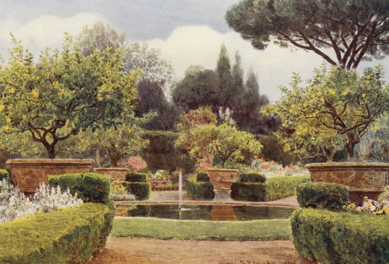 Jardins italianos: O Parterre, Villa Colonna (litografia a cores) de George Samuel Elgood