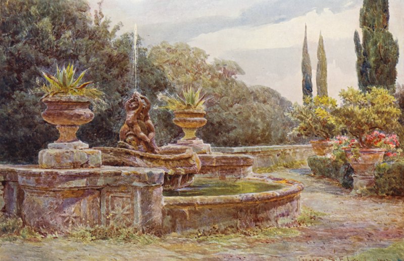 Jardins italianos: Villa Aldborandini (litografia a cores) de George Samuel Elgood
