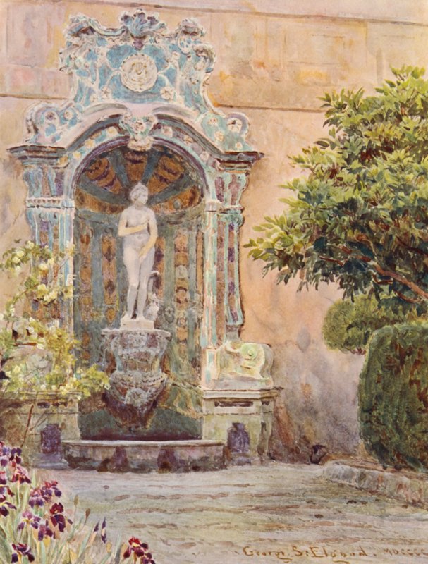 Jardins italianos: Villa Arson, Fonte de Vénus (litografia a cores) de George Samuel Elgood