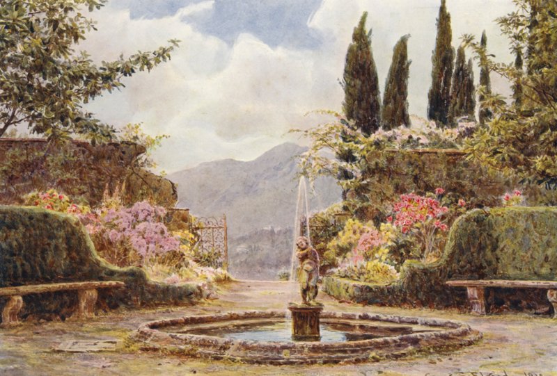 Jardins italianos: Villa Cavagnaro, O Parterre (litografia a cores) de George Samuel Elgood