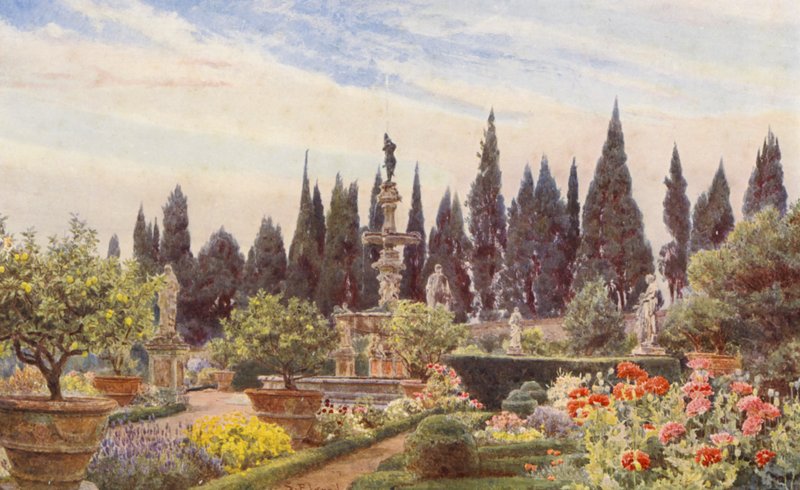 Jardins italianos: Villa Reale di Castello (litografia a cores) de George Samuel Elgood