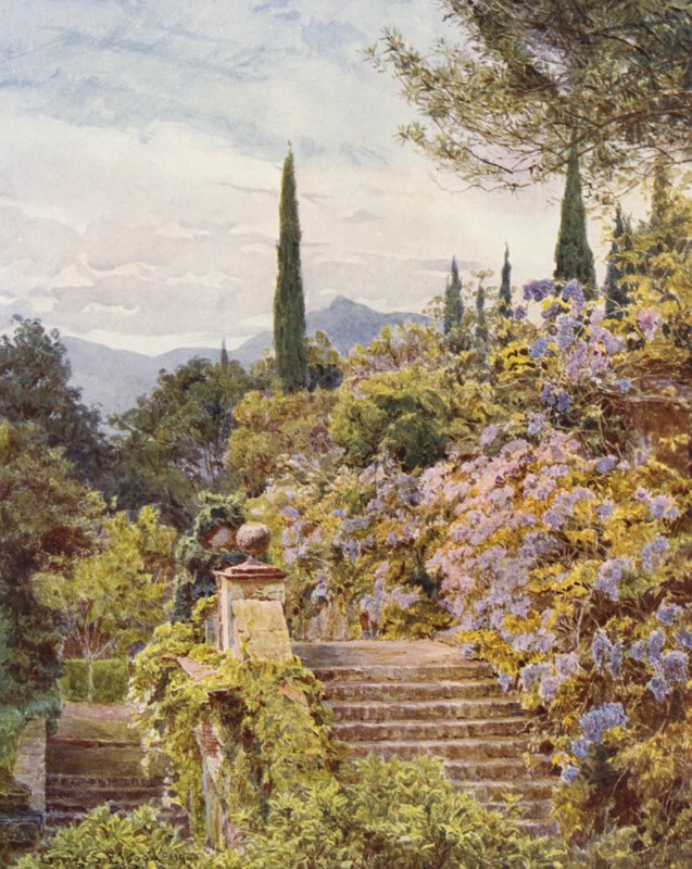 Jardins italianos: Wistaria, Villa Cavagnaro (litografia a cores) de George Samuel Elgood