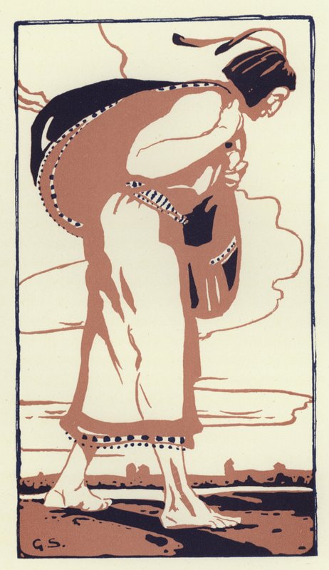 Ele veio de repente sobre uma planície vermelha aberta e larga (cor litho) de George Sheringham
