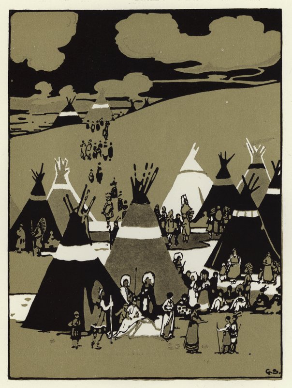 À noite eles vieram a um acampamento (cor litho) de George Sheringham