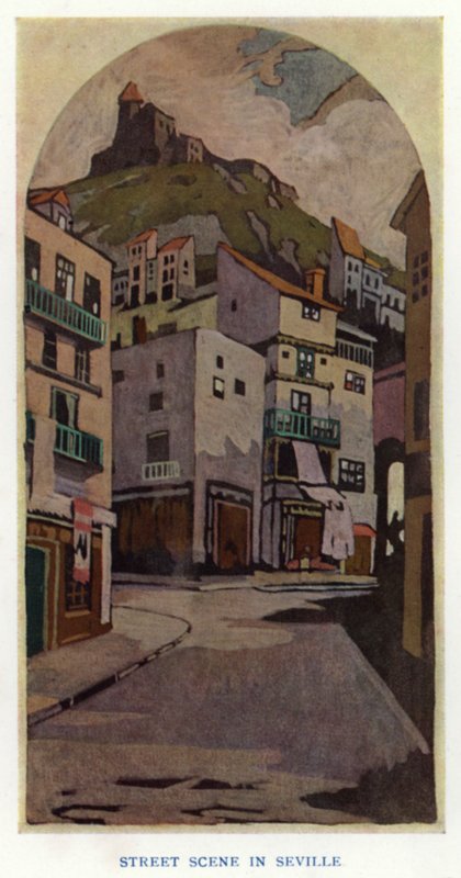 The Duenna by Sheridan: Street Scene in Seville (cor litho) de George Sheringham