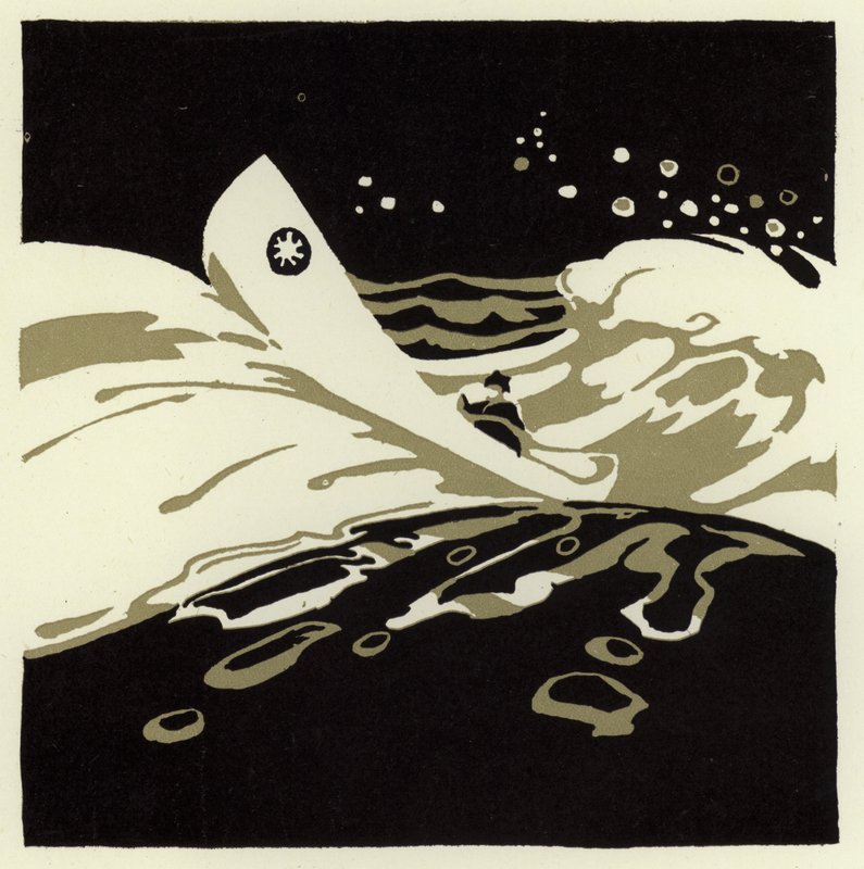 O homenzinho faz a tempestade na pesada canoa de Glooskap (cor litho) de George Sheringham