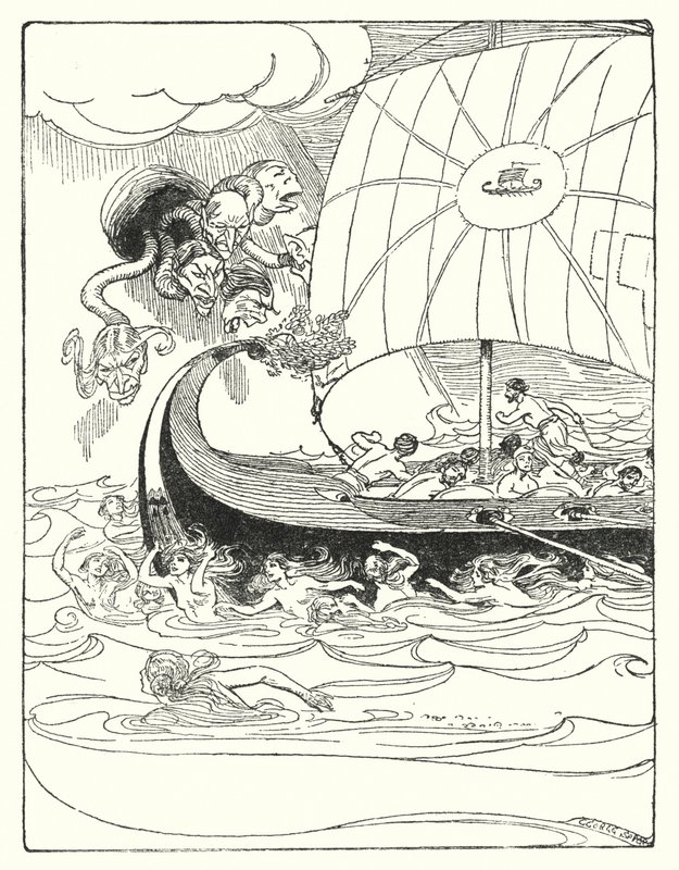 Jason e os Argonautas: "E eles pegaram o navio e a guiaram, e a passaram de mão em mão" (litho) de George Soper