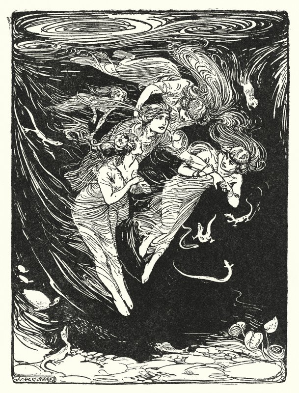 Jason e os Argonautas: "As ninfas da água levaram-no para baixo do lago para serem seus companheiros de brincadeira" (litho) de George Soper