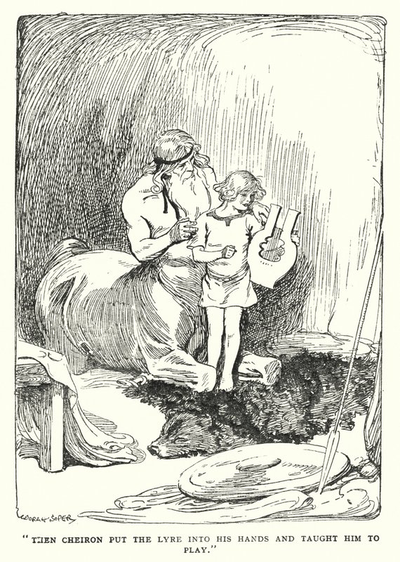 Jason e os Argonautas: "Então Cheiron colocou a lira em suas mãos e o ensinou a jogar" (litho) de George Soper