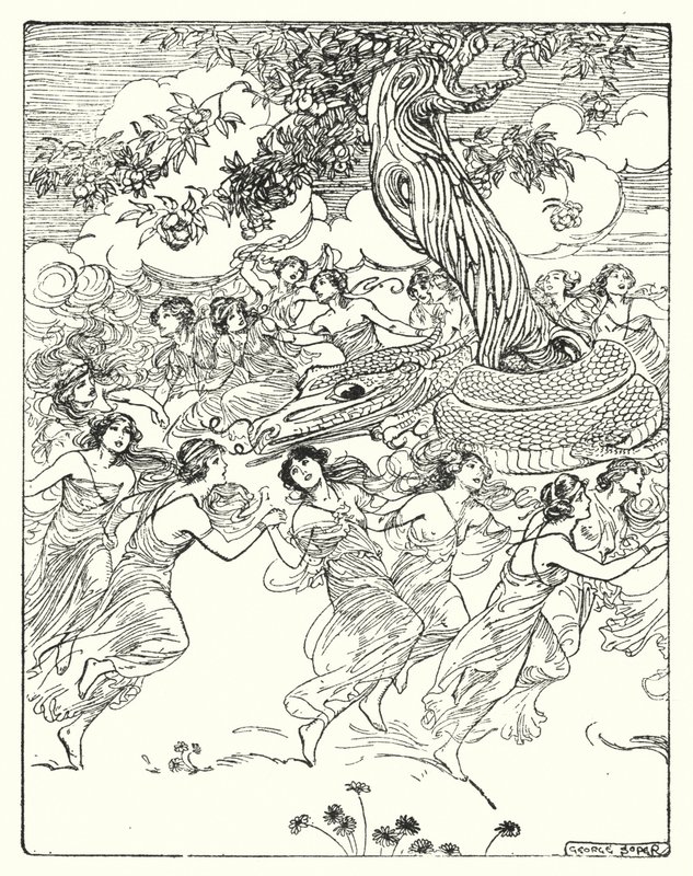 Perseu: "Dançando de mãos dadas à volta da árvore encantada" (litho) de George Soper