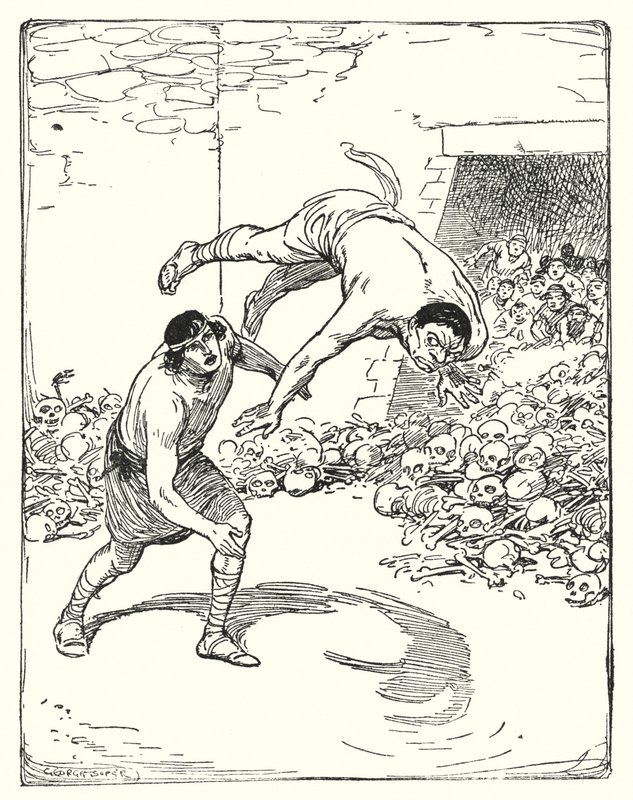 Estes: "Theseus lançou-o mesmo por cima do ombro dele no chão" (litho) de George Soper