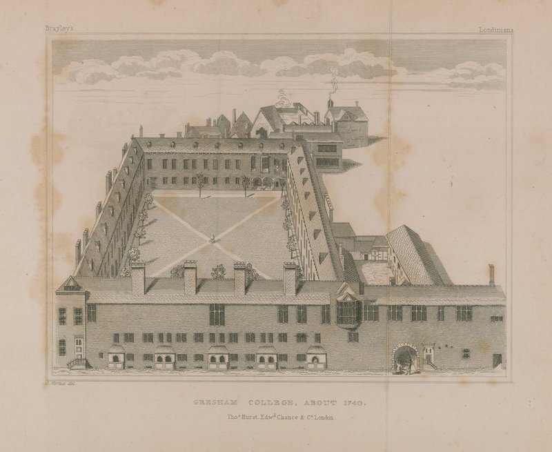 Vista aérea, de, gresham, faculdade de George Vertue