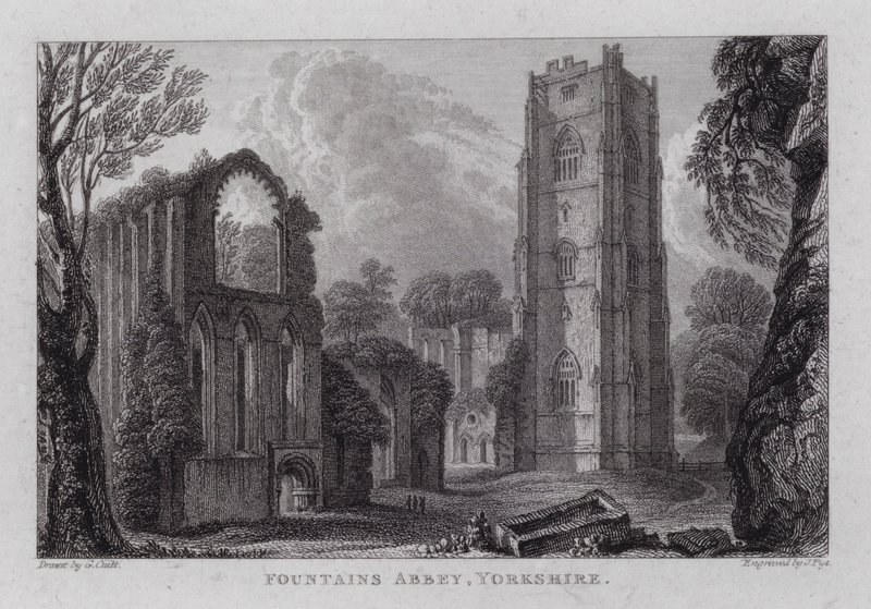 Fountains Abbey, Yorkshire (gravura) de George the Younger Cuitt