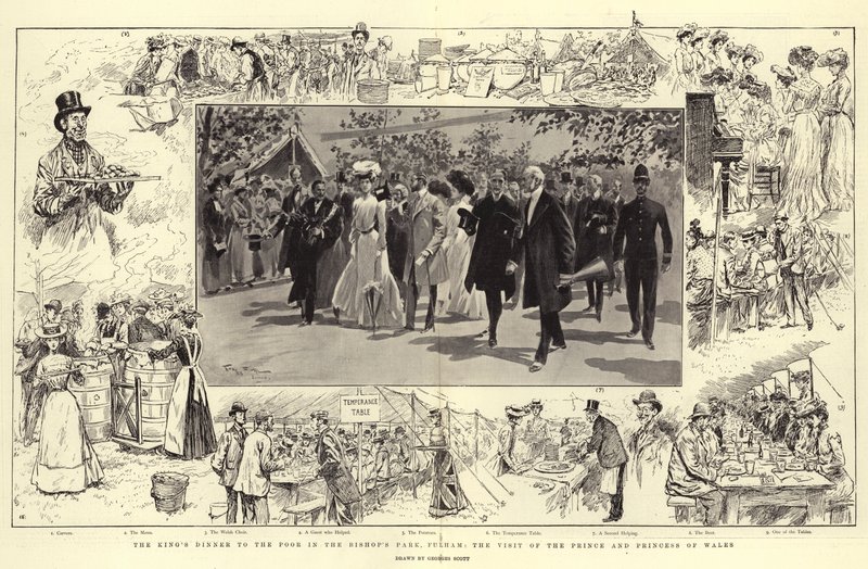 O Jantar do Rei para os Pobres no Parque do Bispo, Fulham, a Visita do Príncipe e Princesa de Gales de Georges Bertin Scott