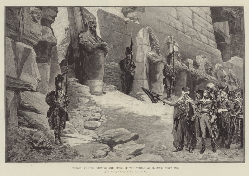 Soldados franceses visitando as ruínas do templo de Karnak, Egito, 1798 de Georges Clairin