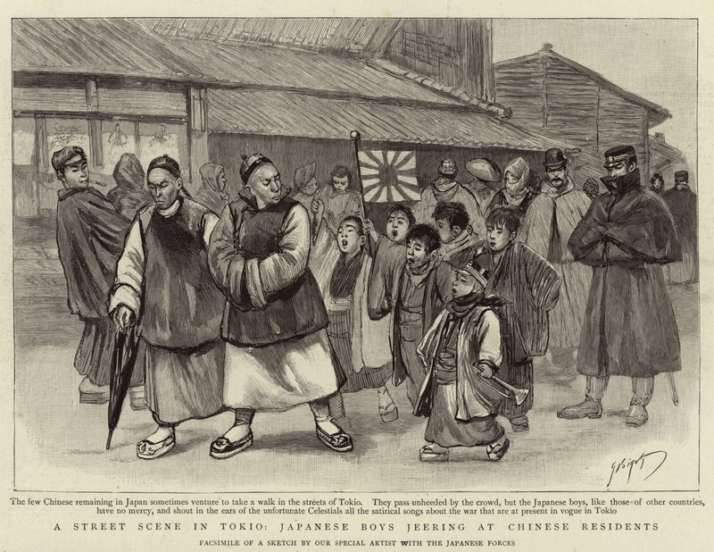 Uma Cena de Rua em Tokio, Garotos Japoneses Jerring em Residentes Chineses de Georges Ferdinand Bigot