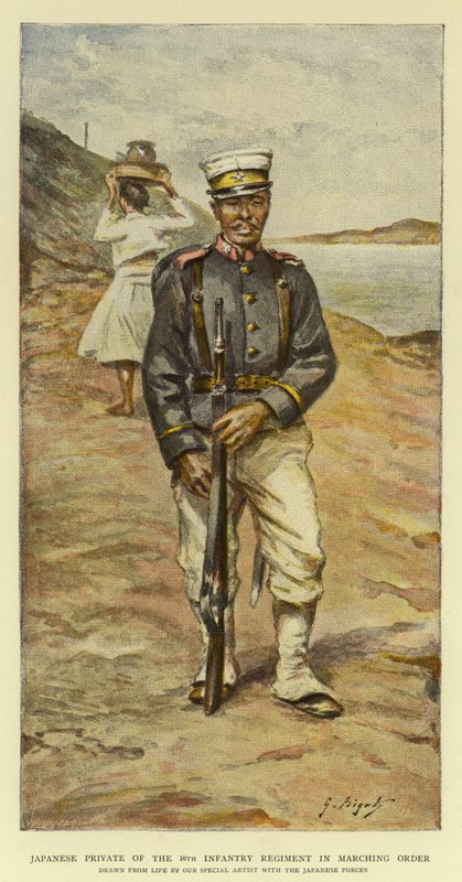 Soldado japonês do 10º Regimento de Infantaria em Ordem de Marcha de Georges Ferdinand Bigot