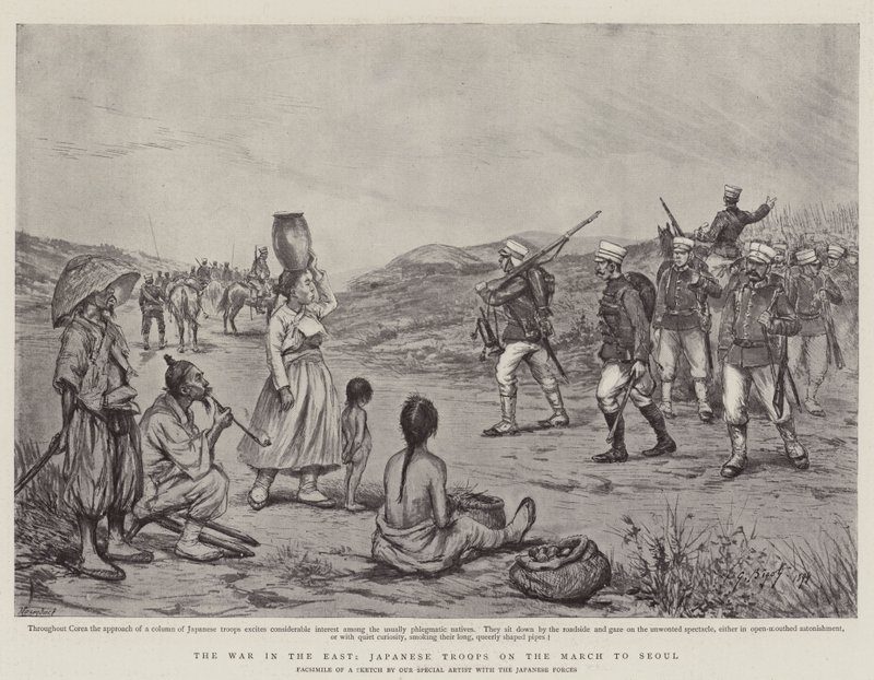 A guerra no leste, as tropas japonesas na marcha para Seul de Georges Ferdinand Bigot