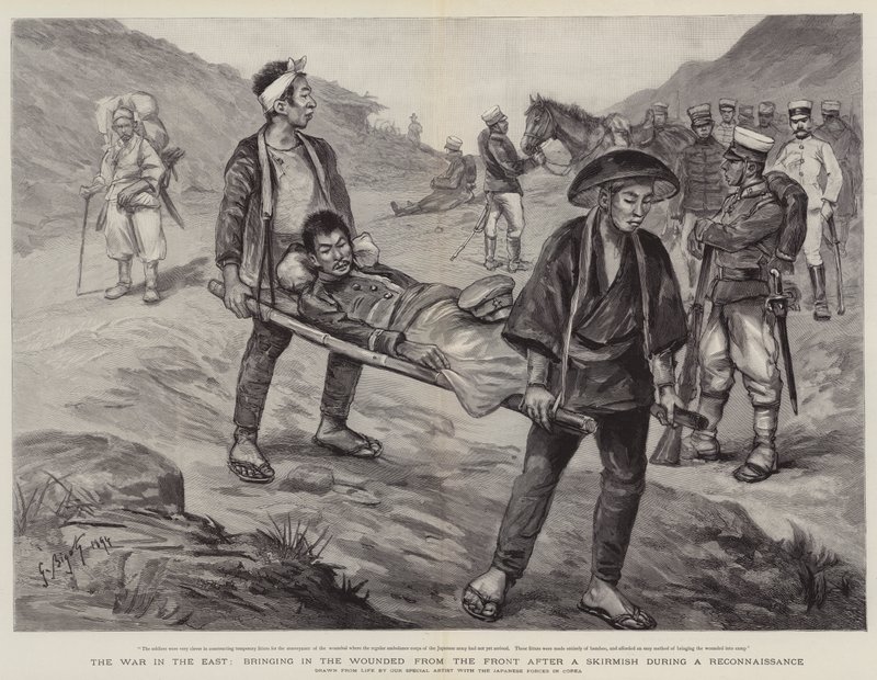 A guerra no leste, trazendo os feridos da frente depois de uma escaramuça durante um reconhecimento de Georges Ferdinand Bigot