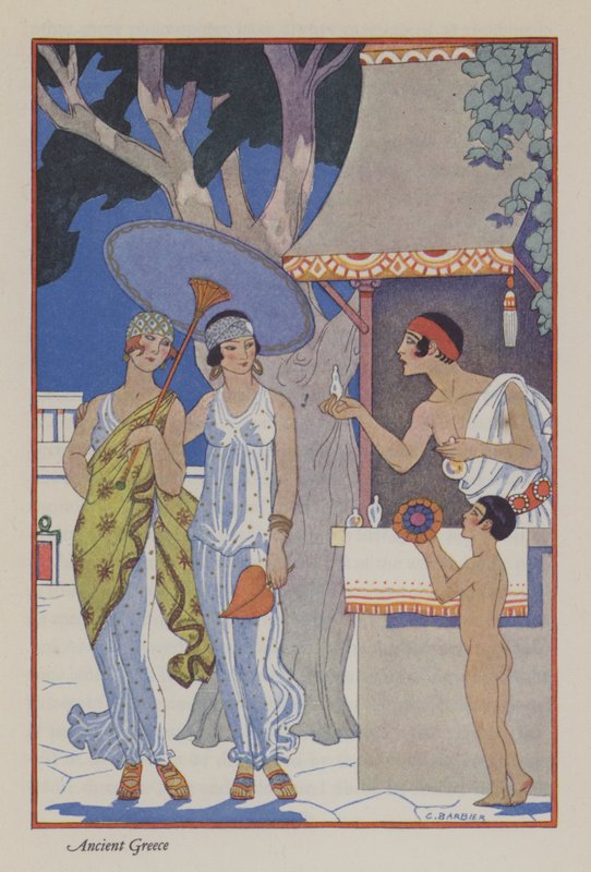 O Romance do Perfume: Grécia Antiga (cor litho) de Georges (after) Barbier
