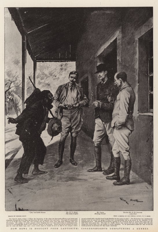 Como notícias são trazidas de Ladysmith, Correspondentes despachando um corredor de Georges Bertin Scott