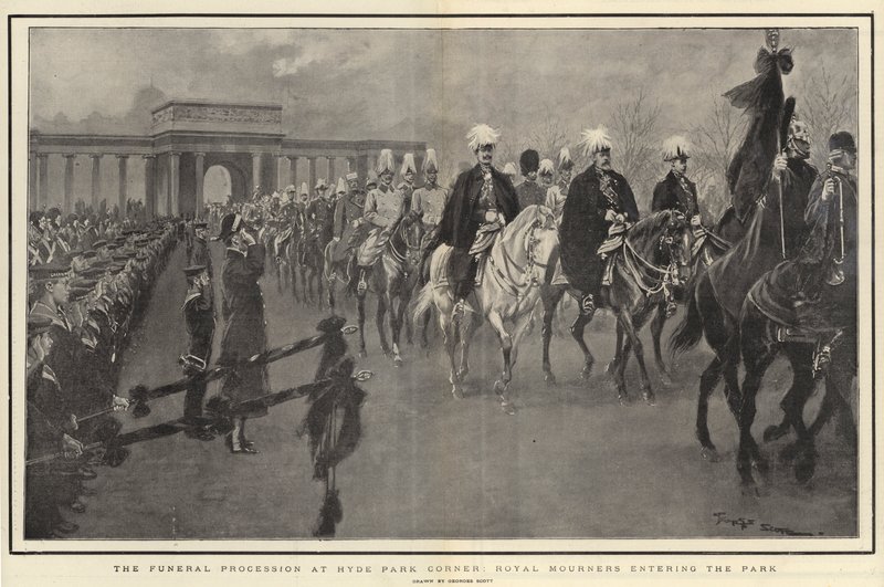 A Procissão Funeral no Hyde Park Corner, Royal Mourners entrar no Parque de Georges Bertin Scott