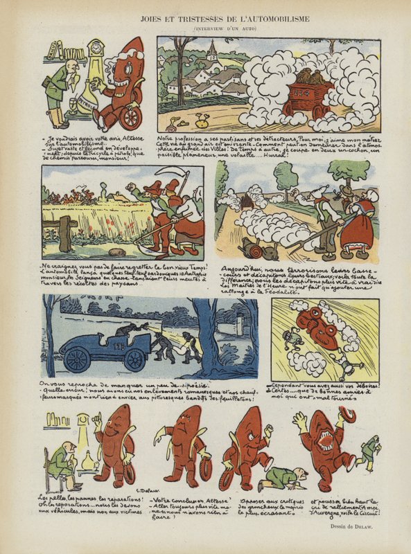 Alegrias e tristezas do automobilismo. Ilustração para Le Rire de Georges Delaw